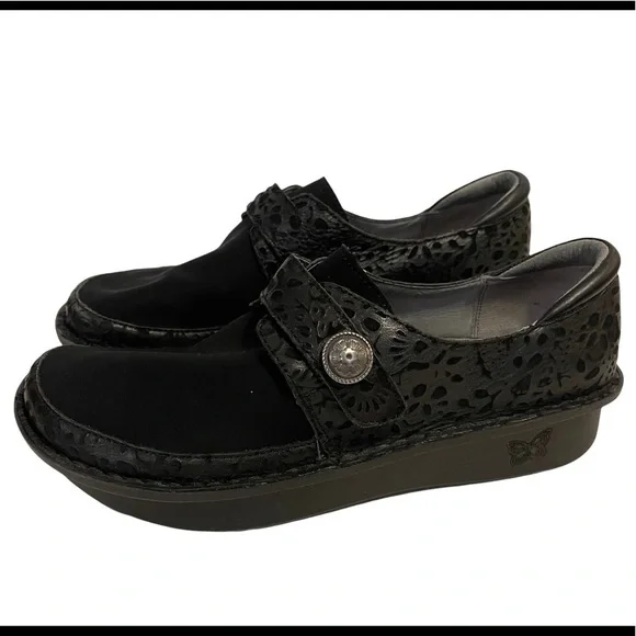 ALEGRIA Black Den-435 Leather Clogs Shoes - Picture 2 of 12